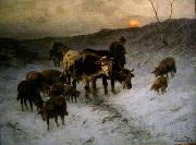 Christian Mali Winter evening after the cattle market oil on canvas